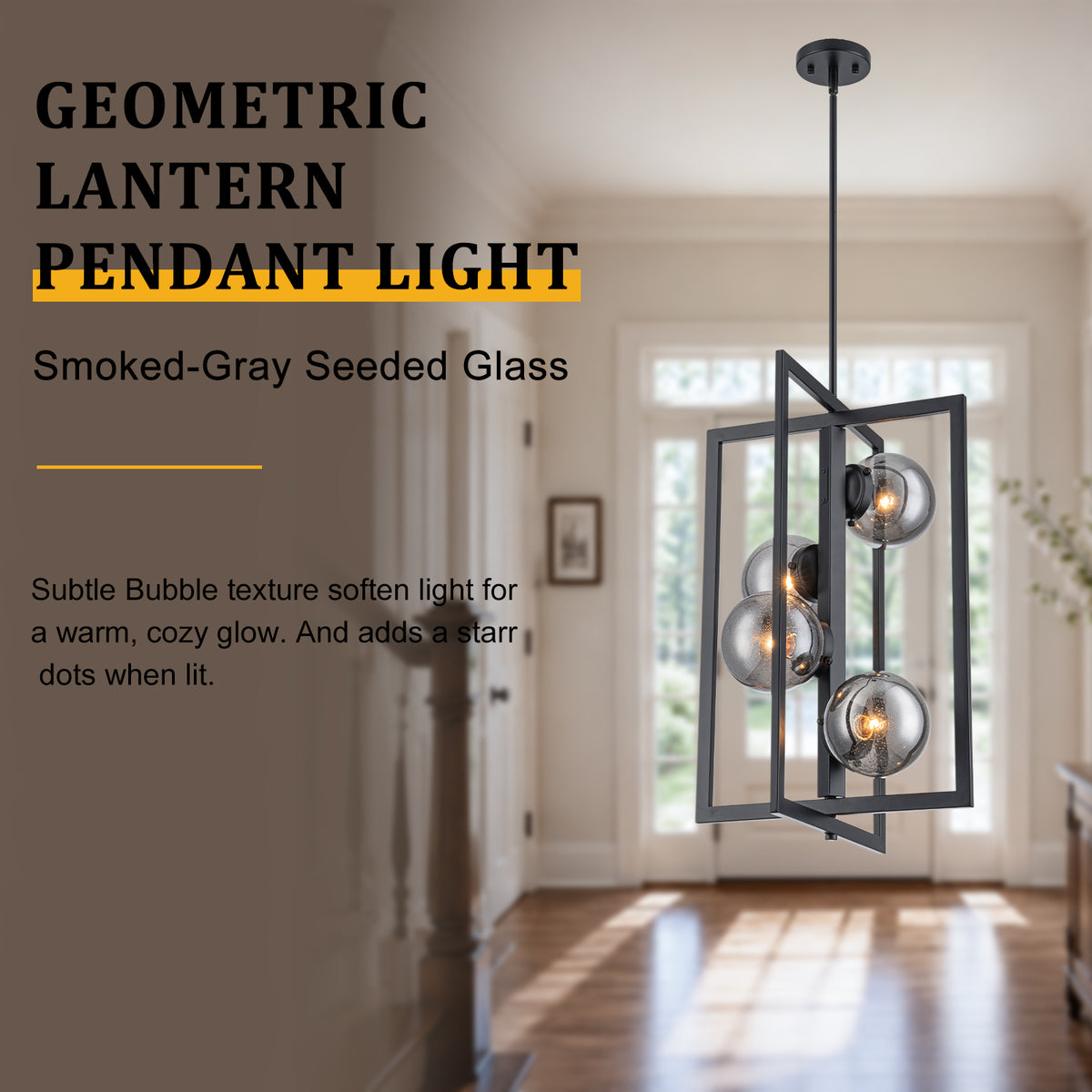 4-Light Chandelier Pendant Light Smoky Glass Globe Shades Kitchen Island