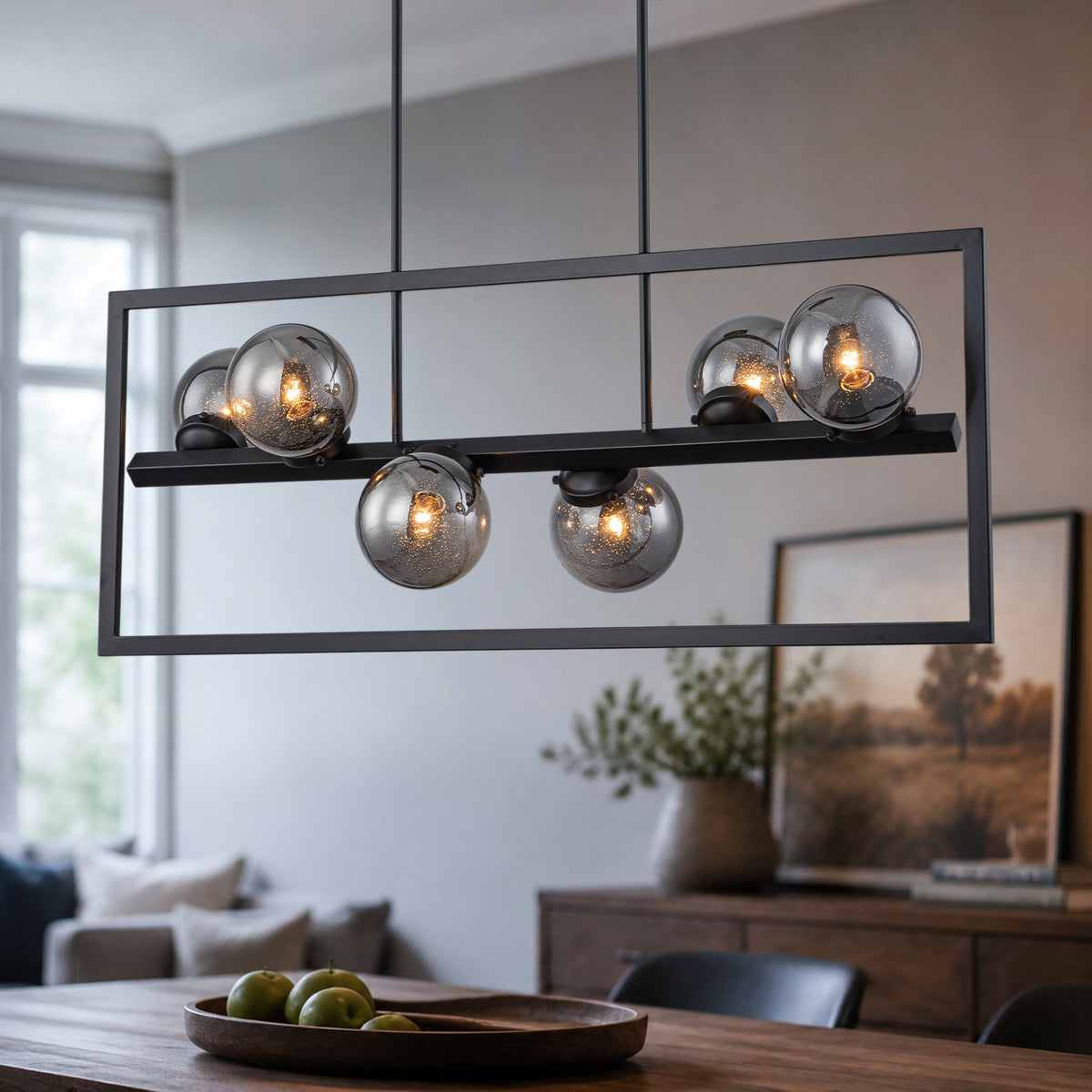 6-Light Chandelier Pendant Light Smoky Glass Globe Shades Kitchen Island - product image 1 | Zenvolit