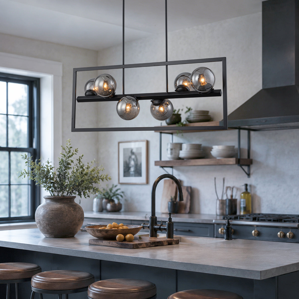 6-Light Chandelier Pendant Light Smoky Glass Globe Shades Kitchen Island - product image 2 | Zenvolit