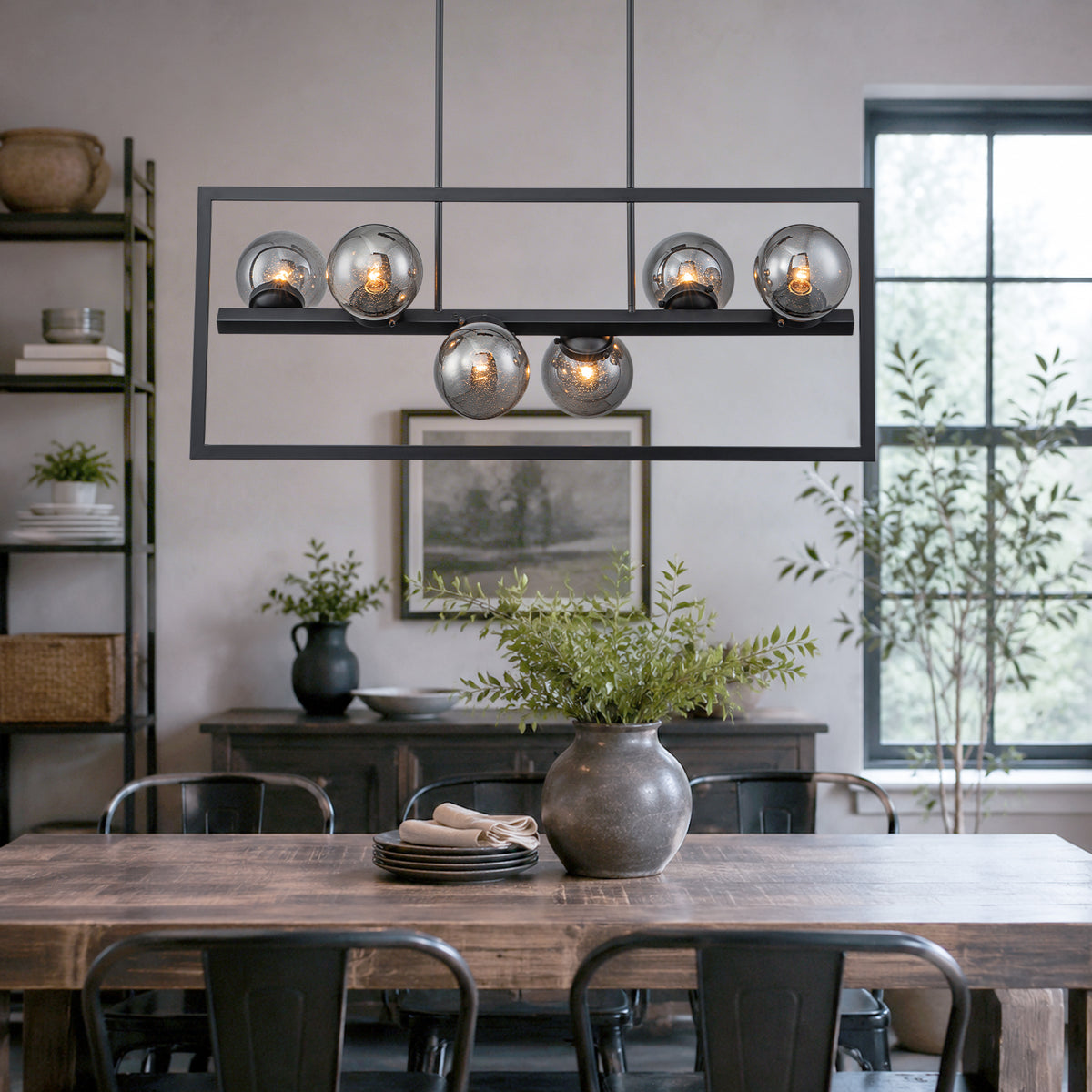 6-Light Chandelier Pendant Light Smoky Glass Globe Shades Kitchen Island - product image 4 | Zenvolit