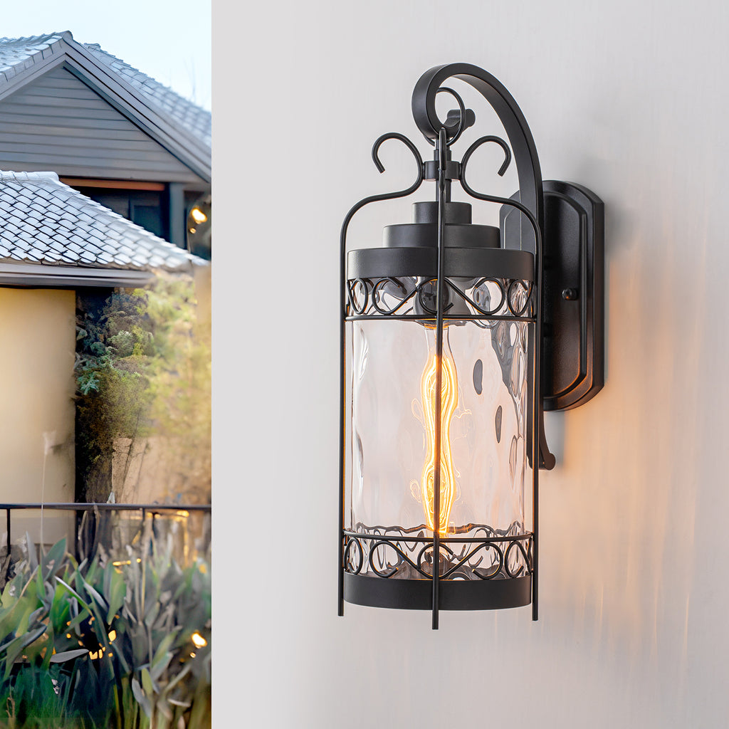 Black Outdoor Wall Lantern with Water Glass Waterproof Sconce Light - product image 2 | Zenvolit