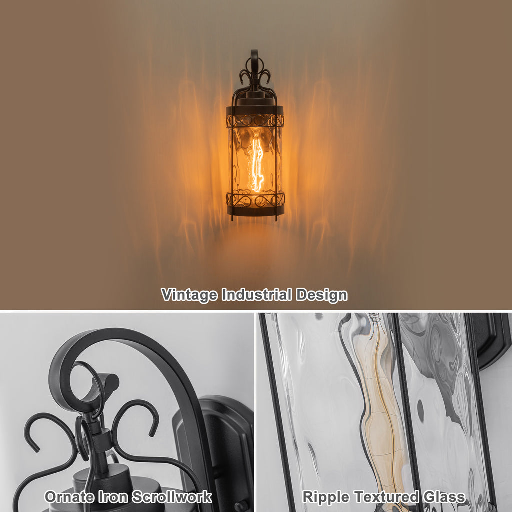 Black Outdoor Wall Lantern with Water Glass Waterproof Sconce Light - product image 3 | Zenvolit