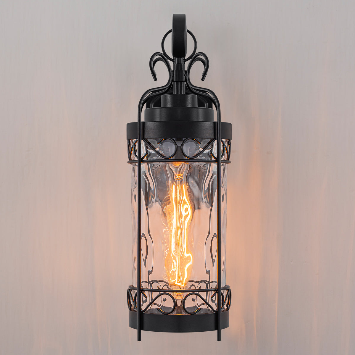 Black Outdoor Wall Lantern with Water Glass Waterproof Sconce Light - product image 5 | Zenvolit