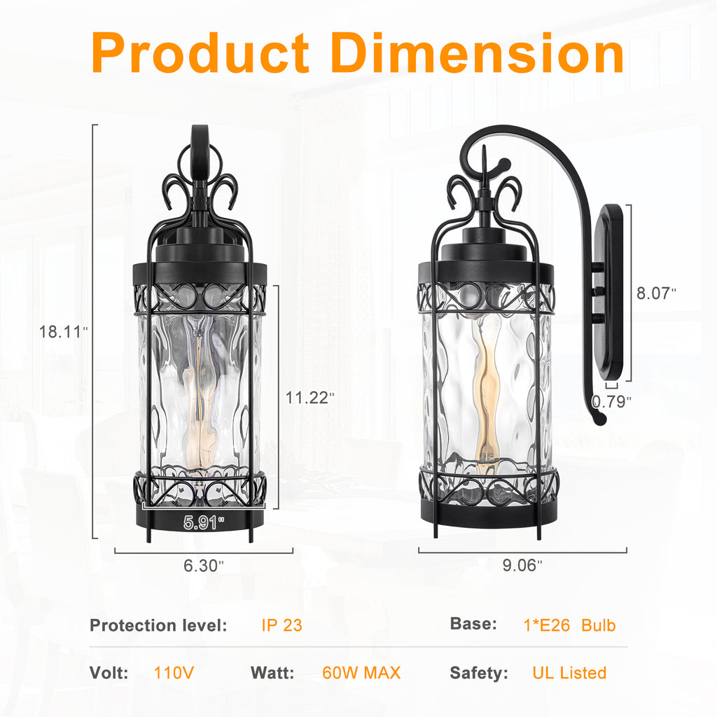 Black Outdoor Wall Lantern with Water Glass Waterproof Sconce Light - product image 6 | Zenvolit