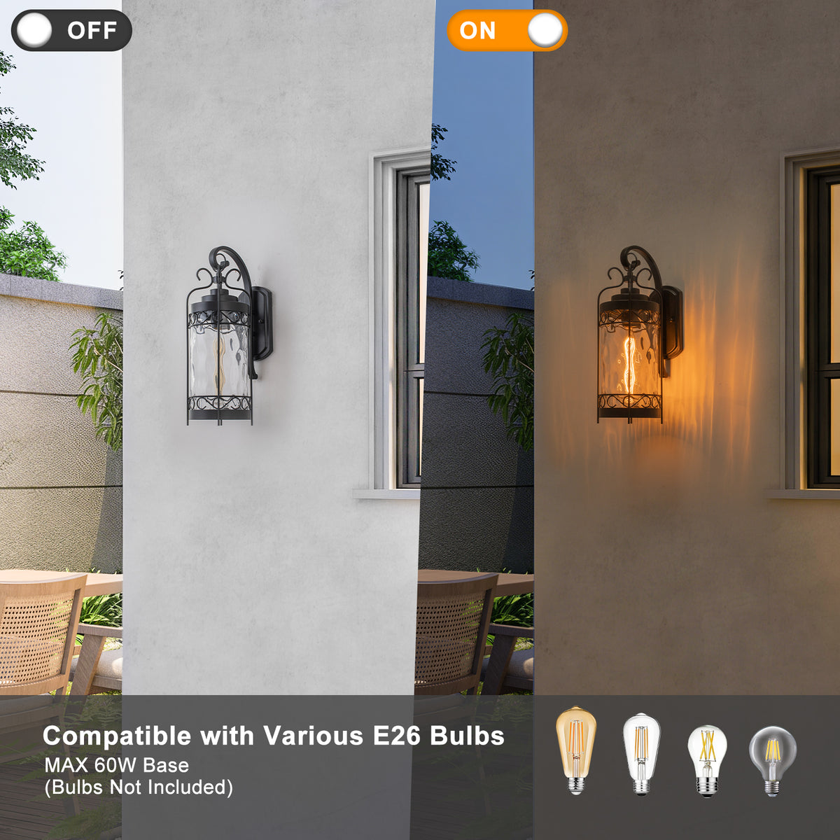 Black Outdoor Wall Lantern with Water Glass Waterproof Sconce Light - product image 7 | Zenvolit