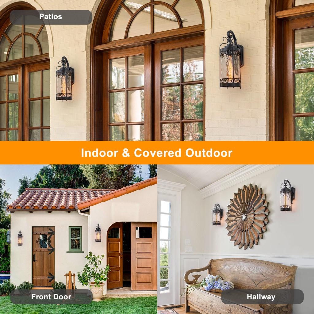 Black Outdoor Wall Lantern with Water Glass Waterproof Sconce Light - product image 13 | Zenvolit