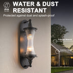 2-Light Matte Black Outdoor Wall Lantern Ribbed Glass Shade Patio - product image 12 | Zenvolit