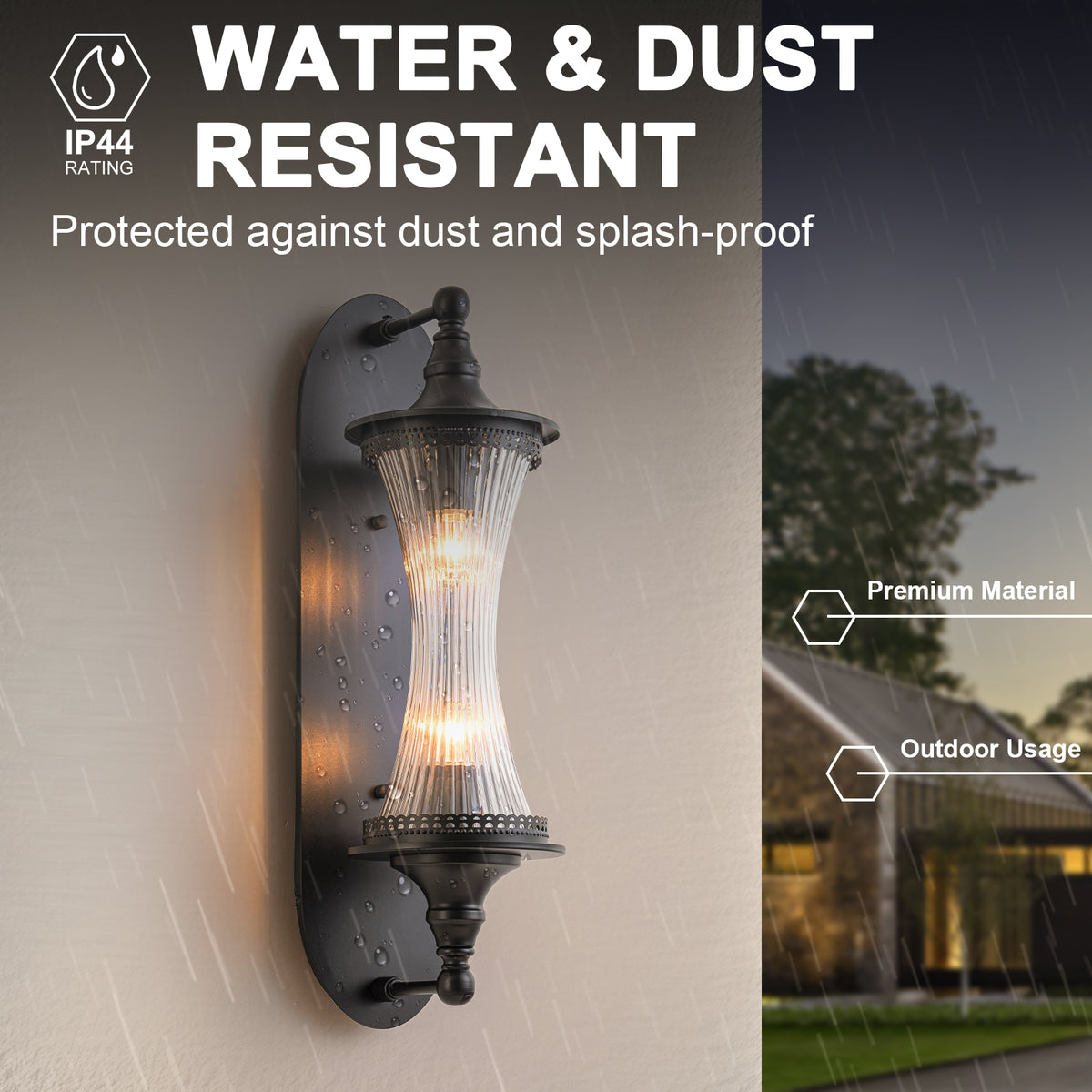 2-Light Matte Black Outdoor Wall Lantern Ribbed Glass Shade Patio - product image 12 | Zenvolit