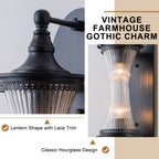 2-Light Matte Black Outdoor Wall Lantern Ribbed Glass Shade Patio - product image 13 | Zenvolit