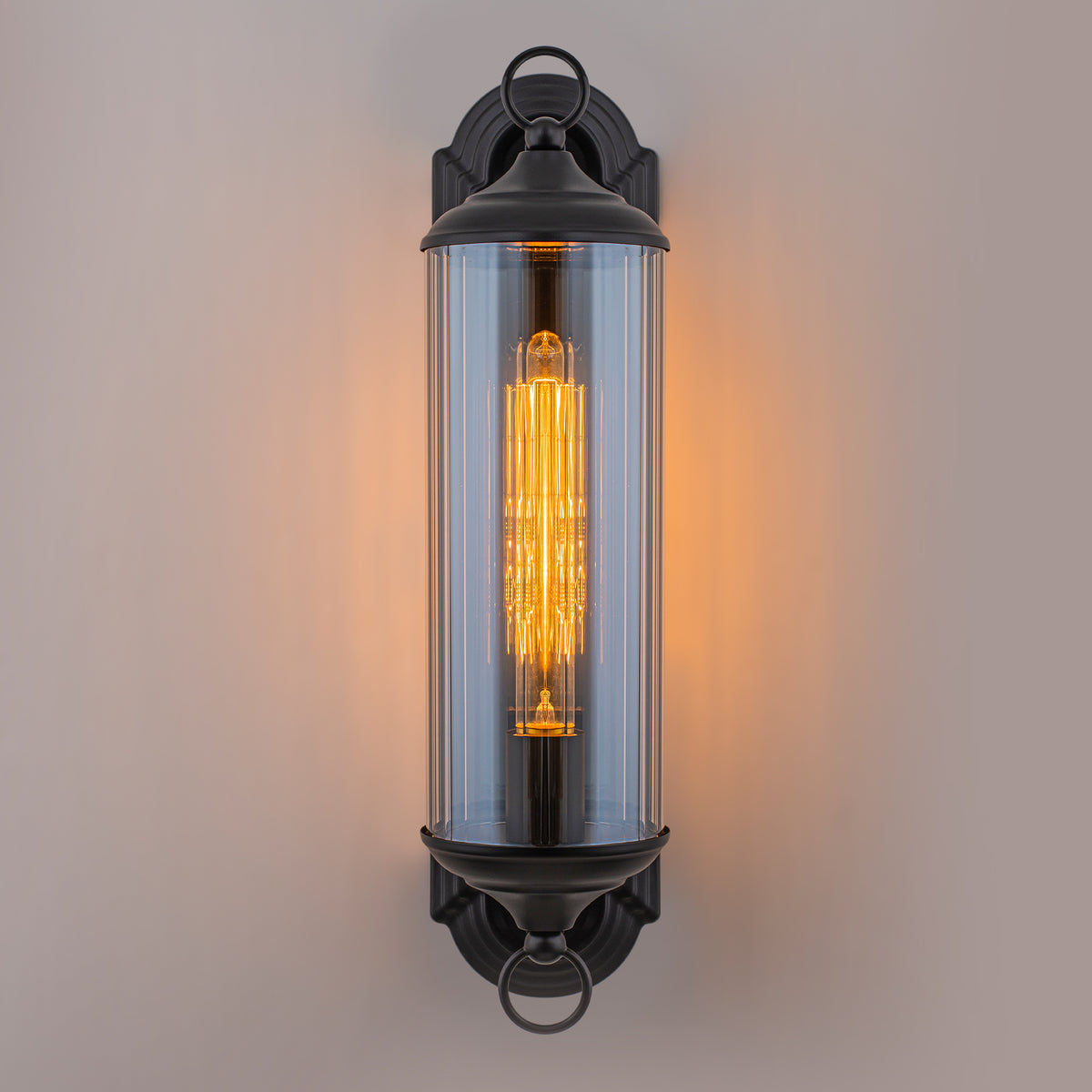 Black Outdoor Wall Sconce Light Lantern with Ribbed Glass Waterproof - product image 4 | Zenvolit