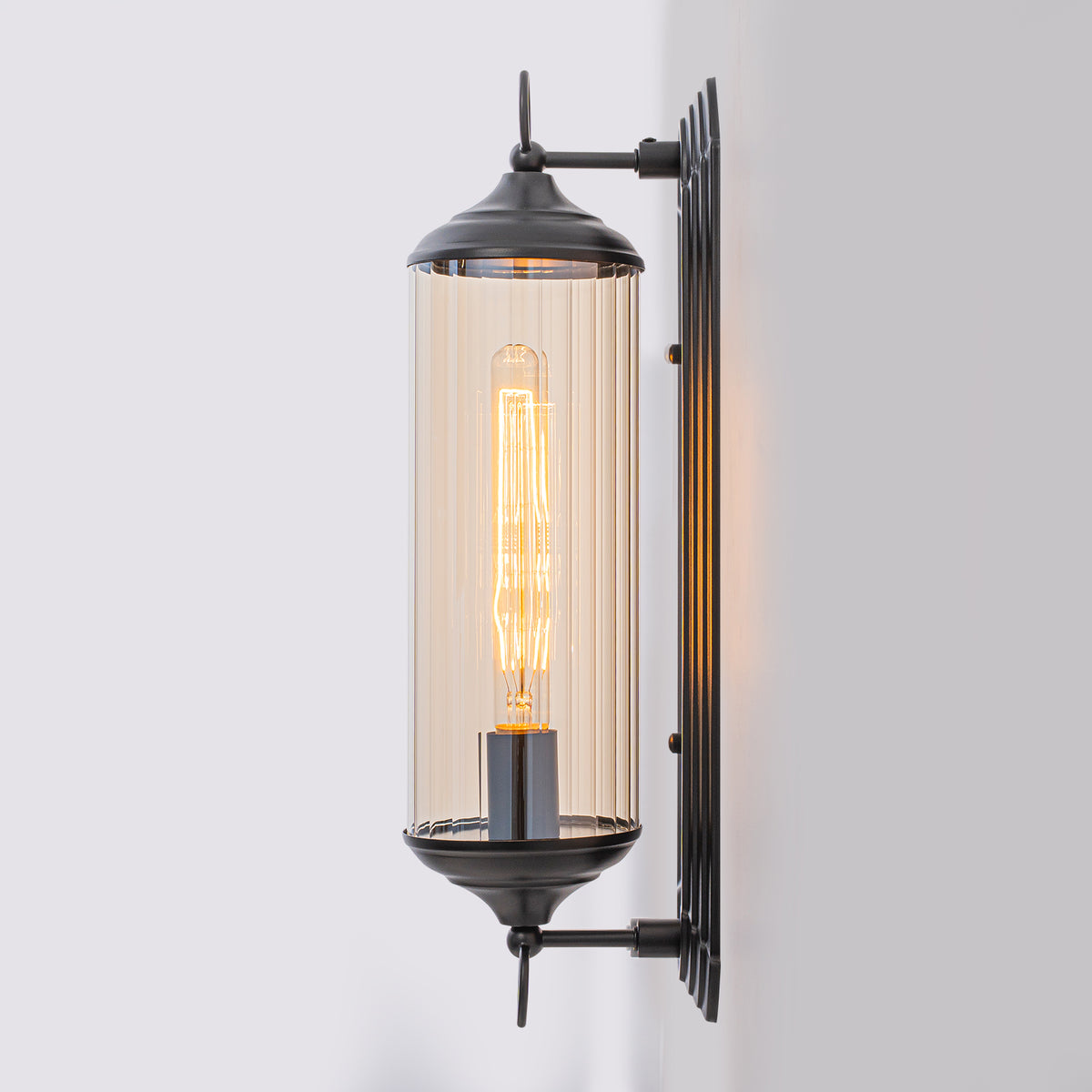 Black Outdoor Wall Sconce Light Lantern with Ribbed Glass Waterproof - product image 5 | Zenvolit