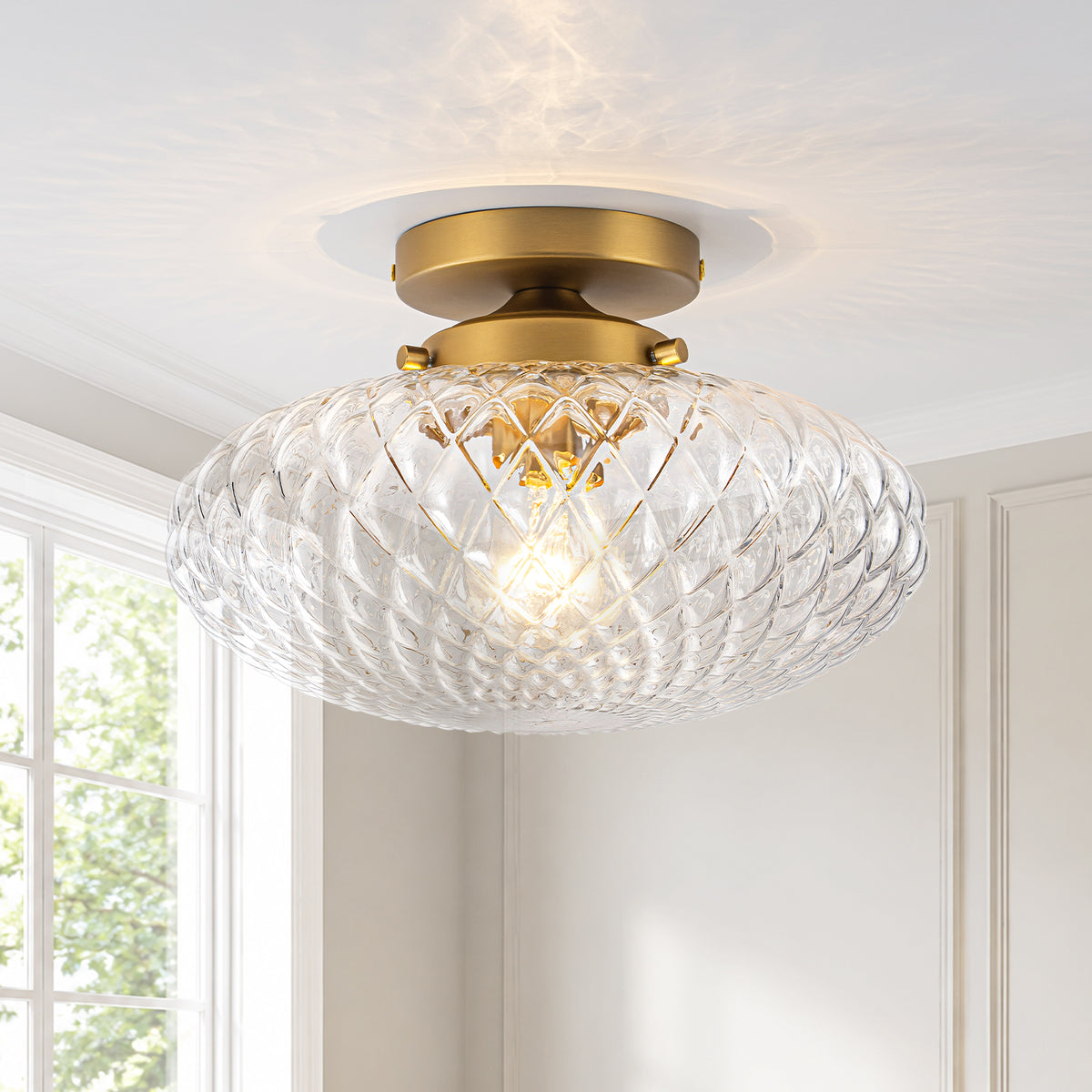 Flush Mount Ceiling Light Clear Textured Glass Shade Matte Copper - product image 2 | Zenvolit