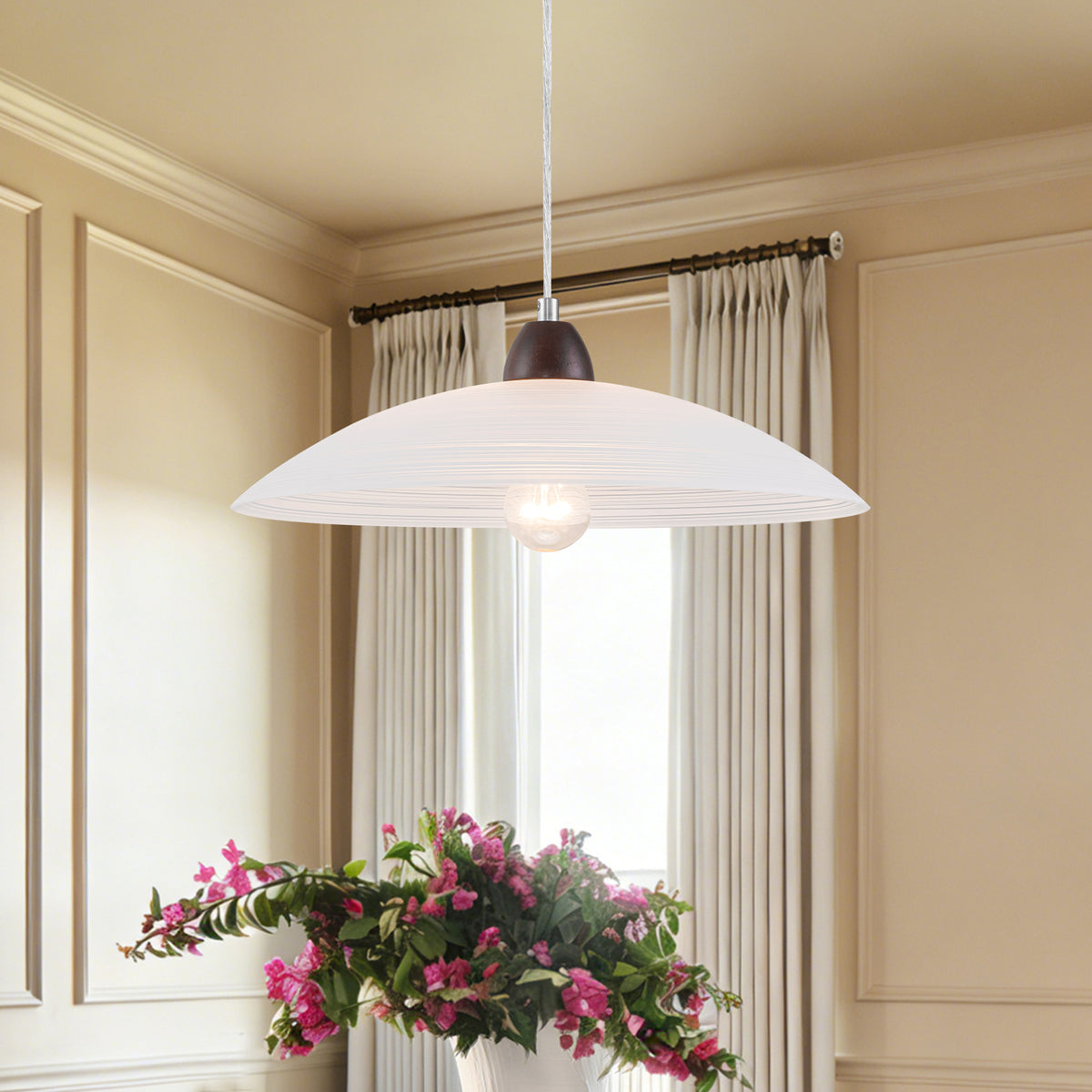 1-Light Modern Chrome Dome Pendant Light White Textured Glass Shade - product image 2 | Zenvolit