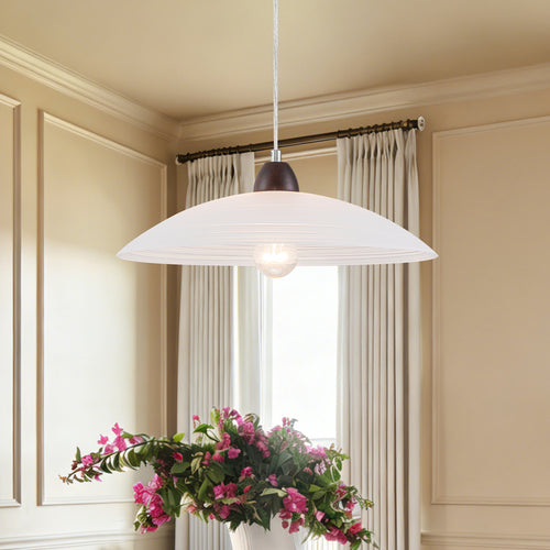 1-Light Modern Chrome Dome Pendant Light White Textured Glass Shade - product image 2 | Zenvolit