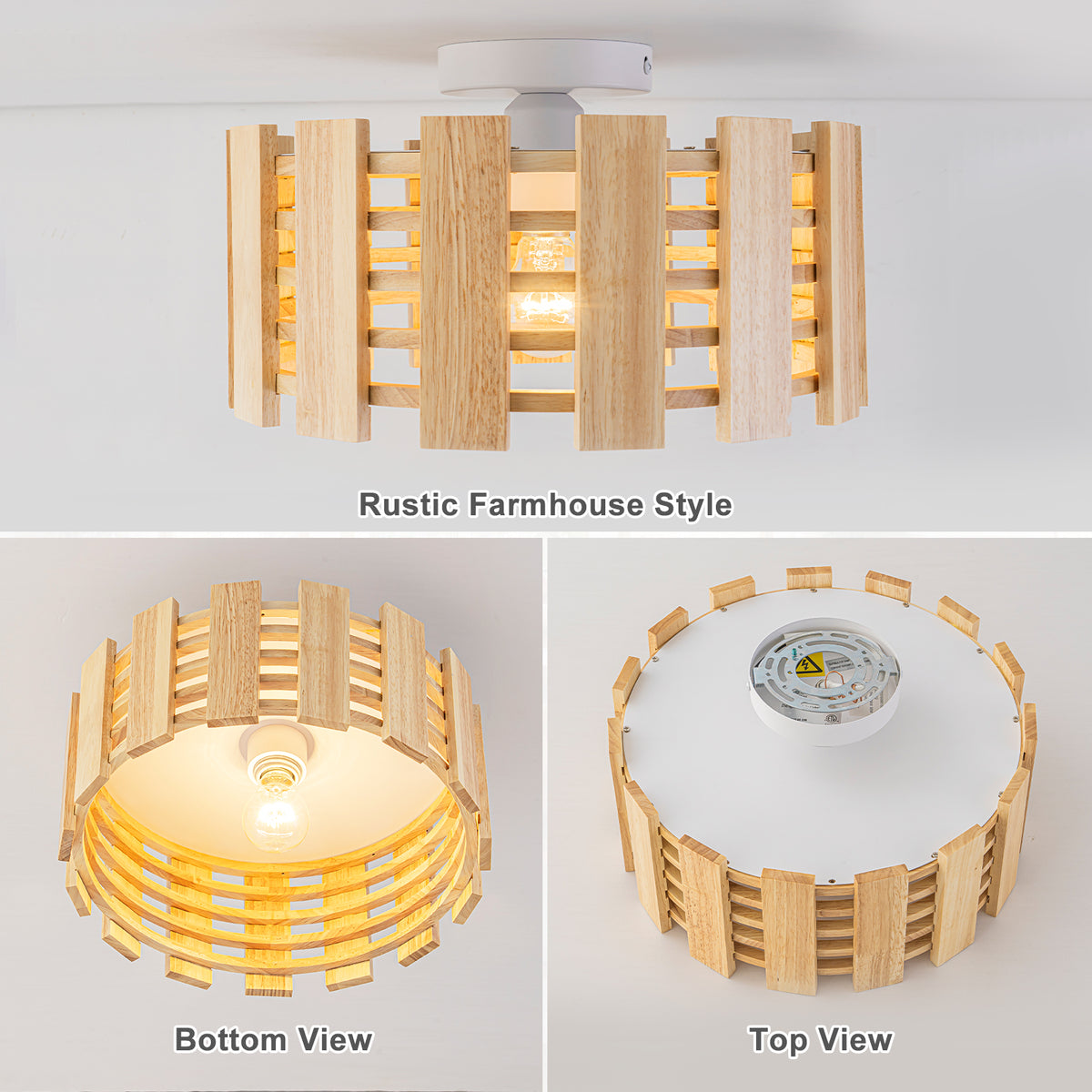 Natural Wood Slat Semi-Flush Mount Light Single Modern Rustic Ceiling - product image 3 | Zenvolit