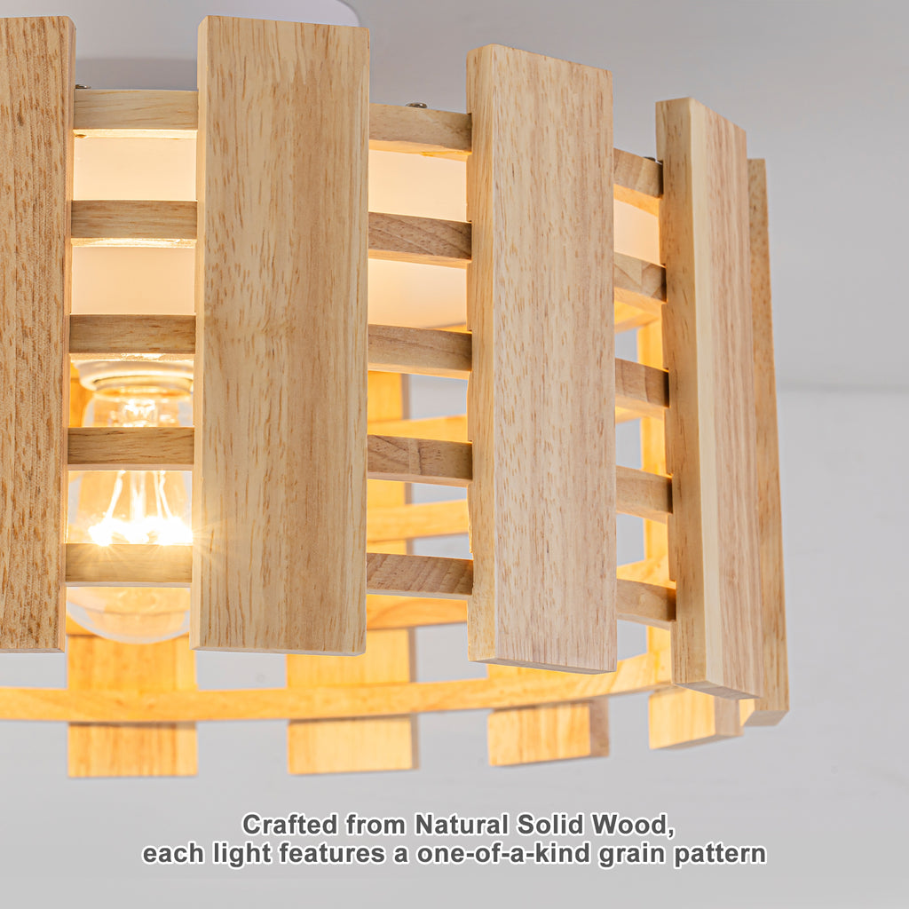 Natural Wood Slat Semi-Flush Mount Light Single Modern Rustic Ceiling - product image 4 | Zenvolit