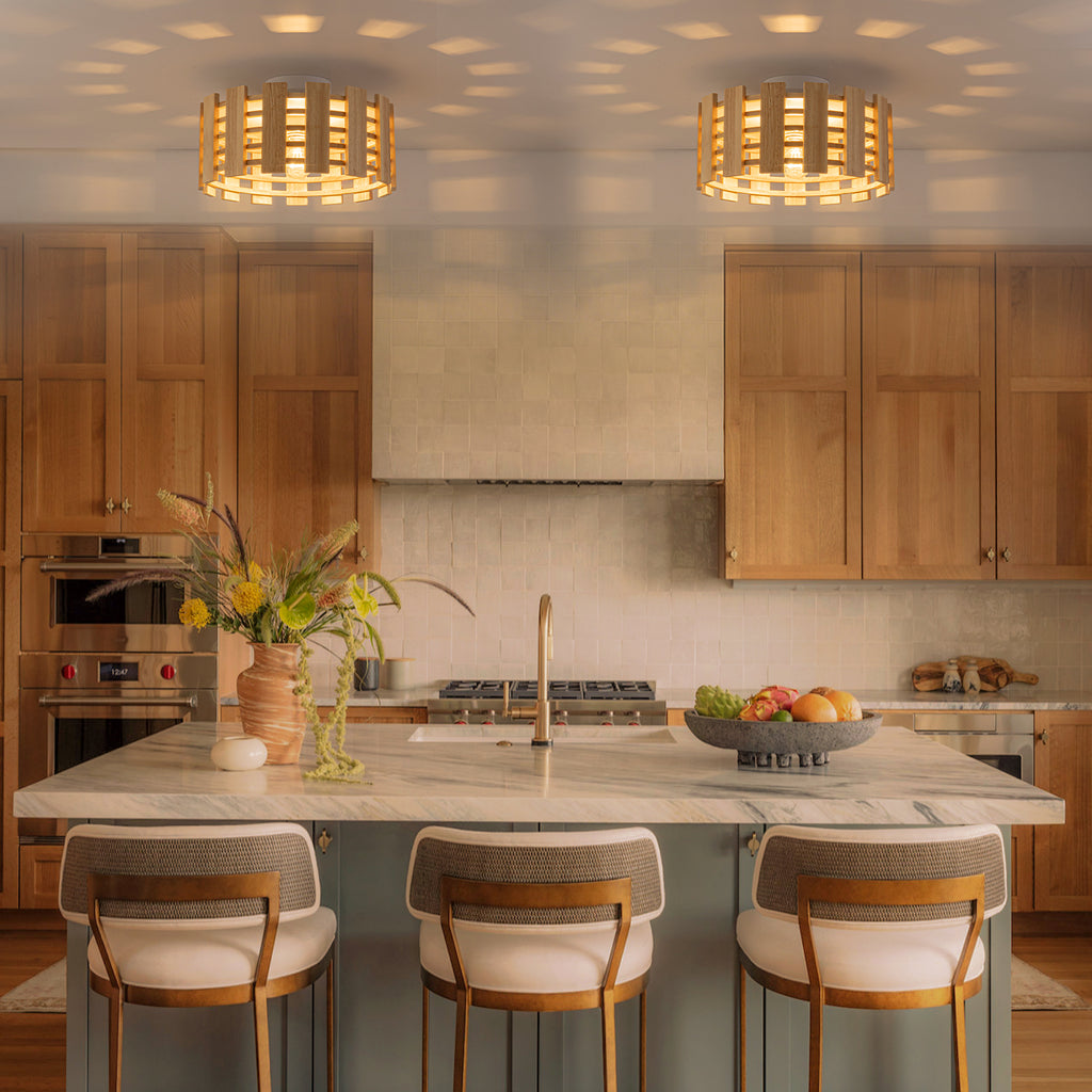 Natural Wood Slat Semi-Flush Mount Light Single Modern Rustic Ceiling - product image 9 | Zenvolit