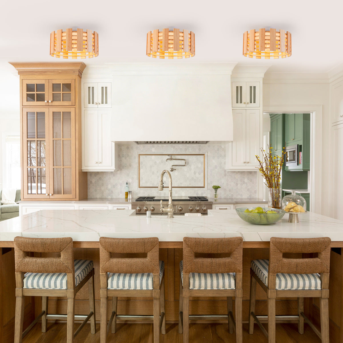 Natural Wood Slat Semi-Flush Mount Light Single Modern Rustic Ceiling - product image 12 | Zenvolit