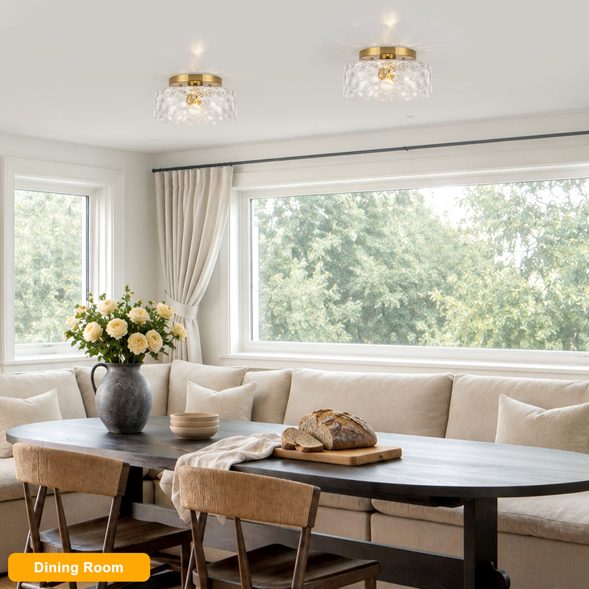 Modern Drum Flush Mount Ceiling Light Clear Water Ripple Glass Shade - product image 1 | Zenvolit