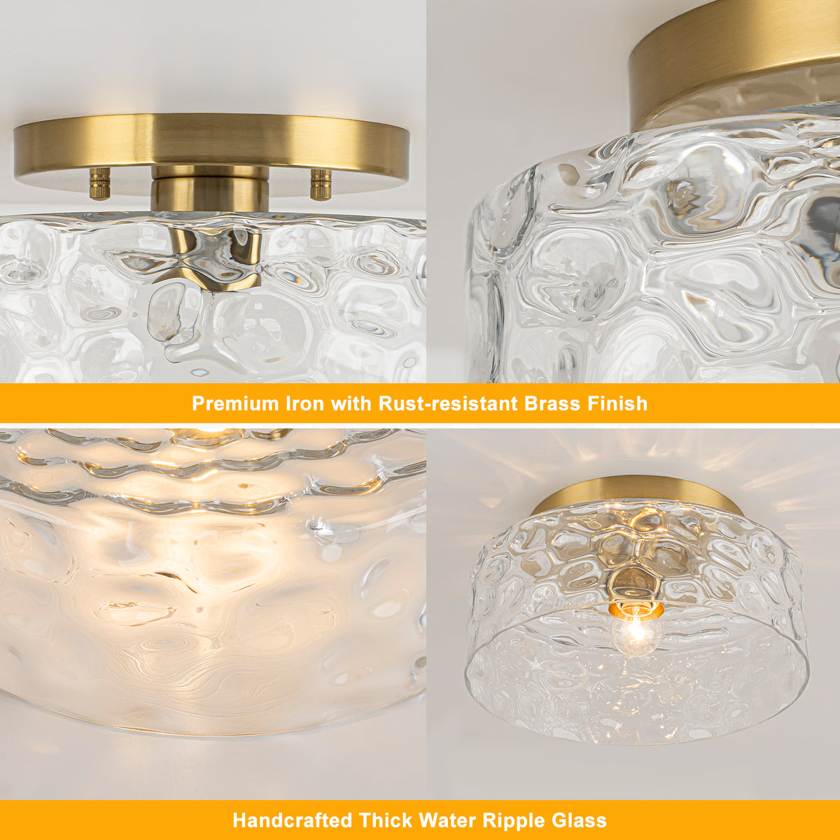 Modern Drum Flush Mount Ceiling Light Clear Water Ripple Glass Shade - product image 3 | Zenvolit