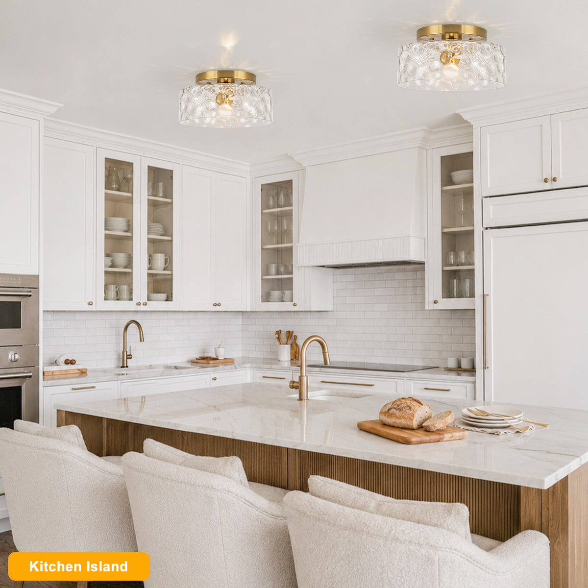 Modern Drum Flush Mount Ceiling Light Clear Water Ripple Glass Shade - product image 4 | Zenvolit