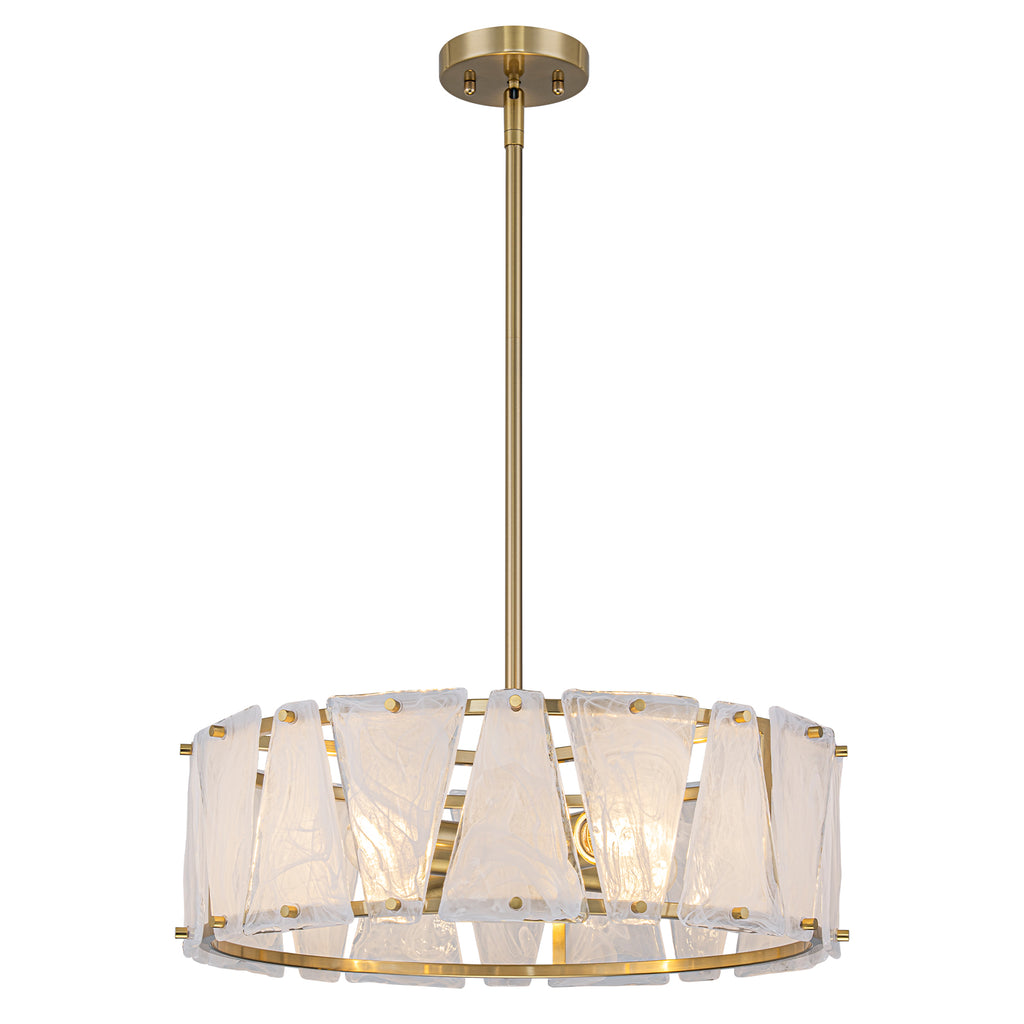 4-Light Modern Round Chandelier Trapezoidal Cloud Glass Panels Dining - product image 1 | Zenvolit
