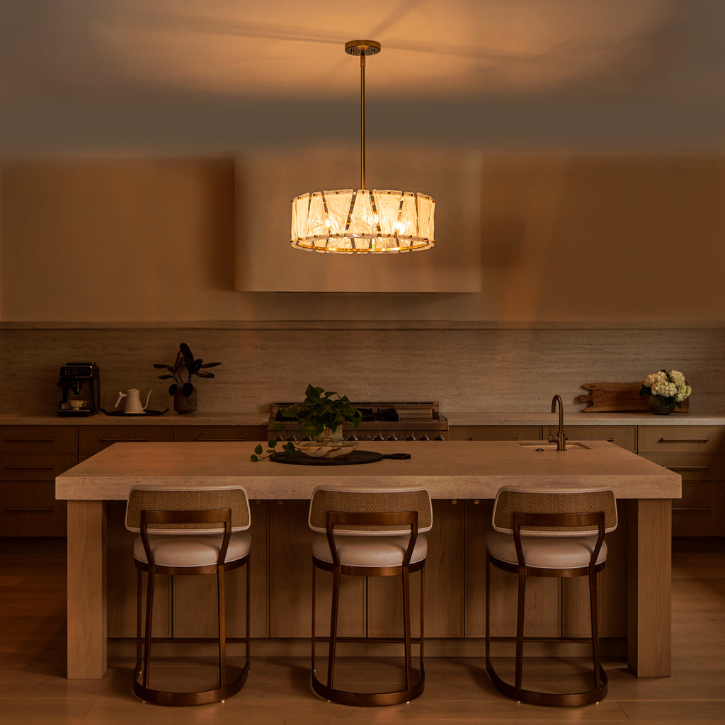 4-Light Modern Round Chandelier Trapezoidal Cloud Glass Panels Dining