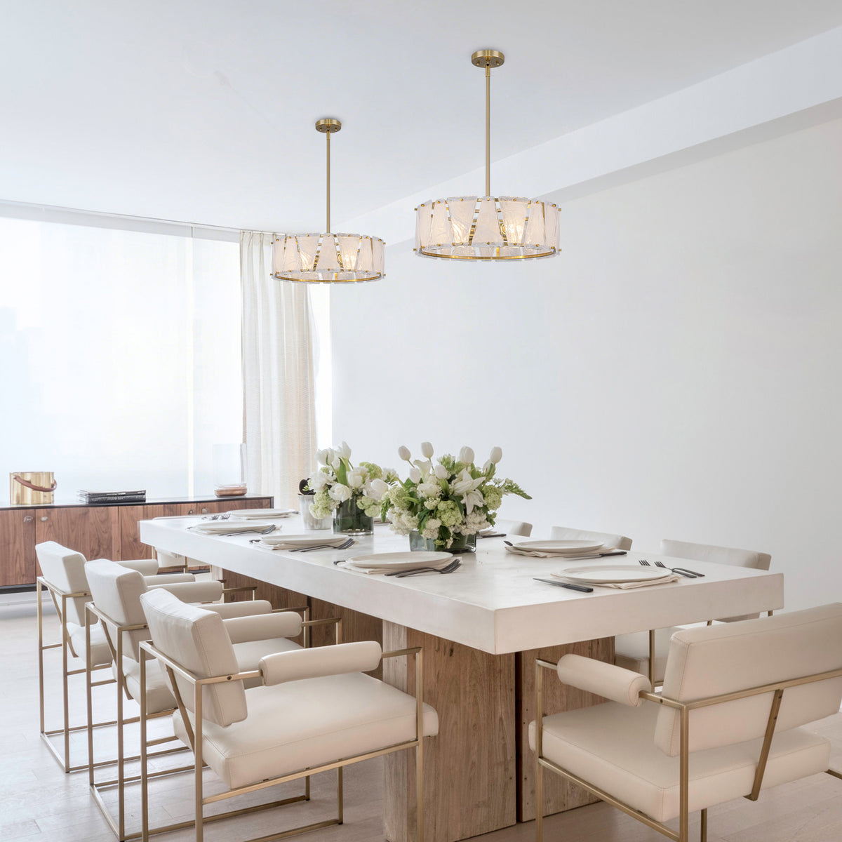 4-Light Modern Round Chandelier Trapezoidal Cloud Glass Panels Dining
