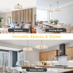 4-Light Modern Round Chandelier Trapezoidal Cloud Glass Panels Dining