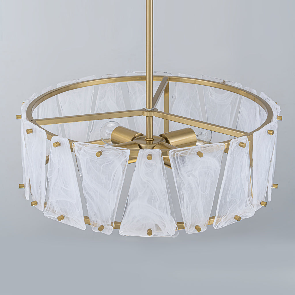 4-Light Modern Round Chandelier Trapezoidal Cloud Glass Panels Dining