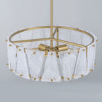 4-Light Modern Round Chandelier Trapezoidal Cloud Glass Panels Dining