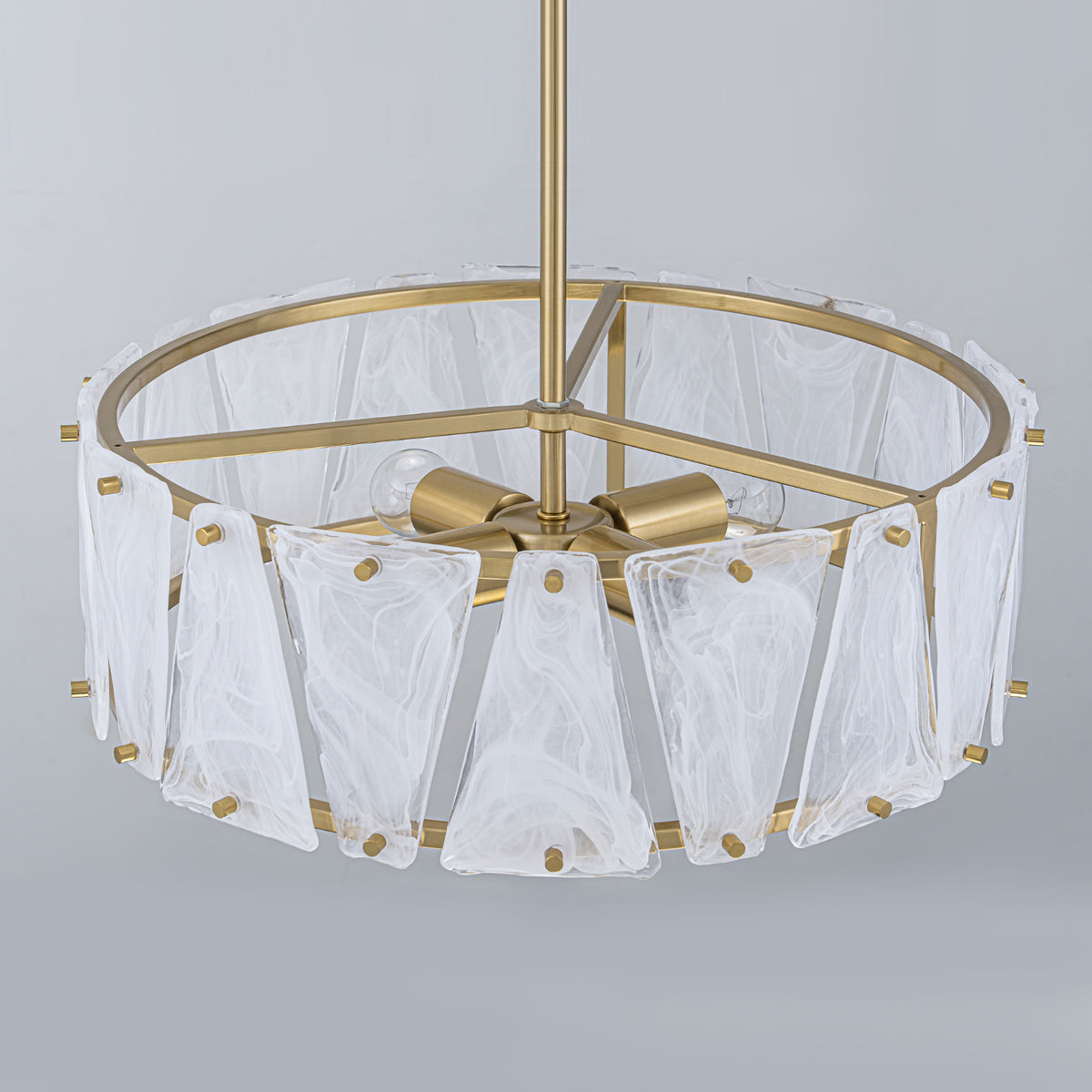 4-Light Modern Round Chandelier Trapezoidal Cloud Glass Panels Dining