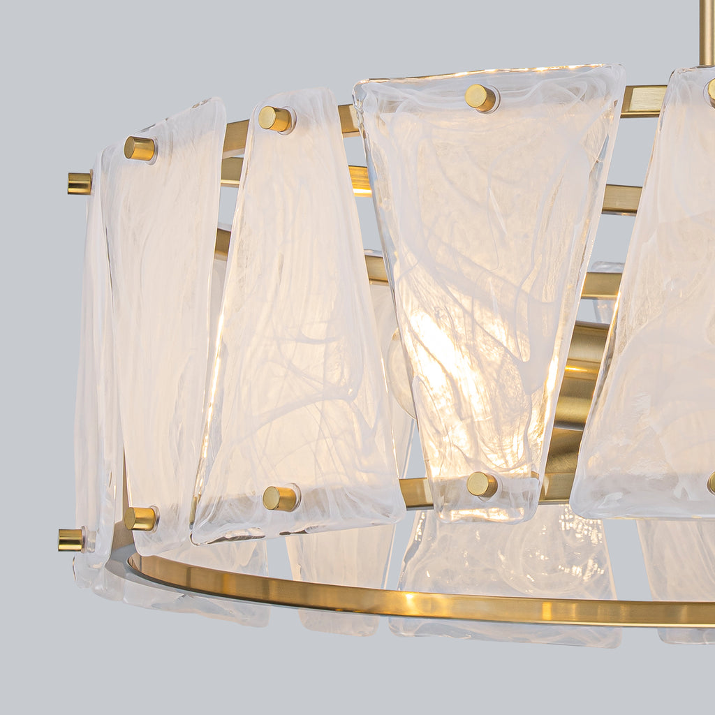 4-Light Modern Round Chandelier Trapezoidal Cloud Glass Panels Dining