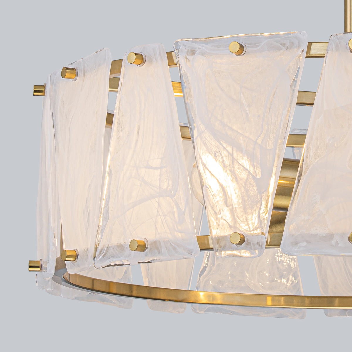 4-Light Modern Round Chandelier Trapezoidal Cloud Glass Panels Dining