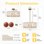 4-Light Modern Round Chandelier Trapezoidal Cloud Glass Panels Dining