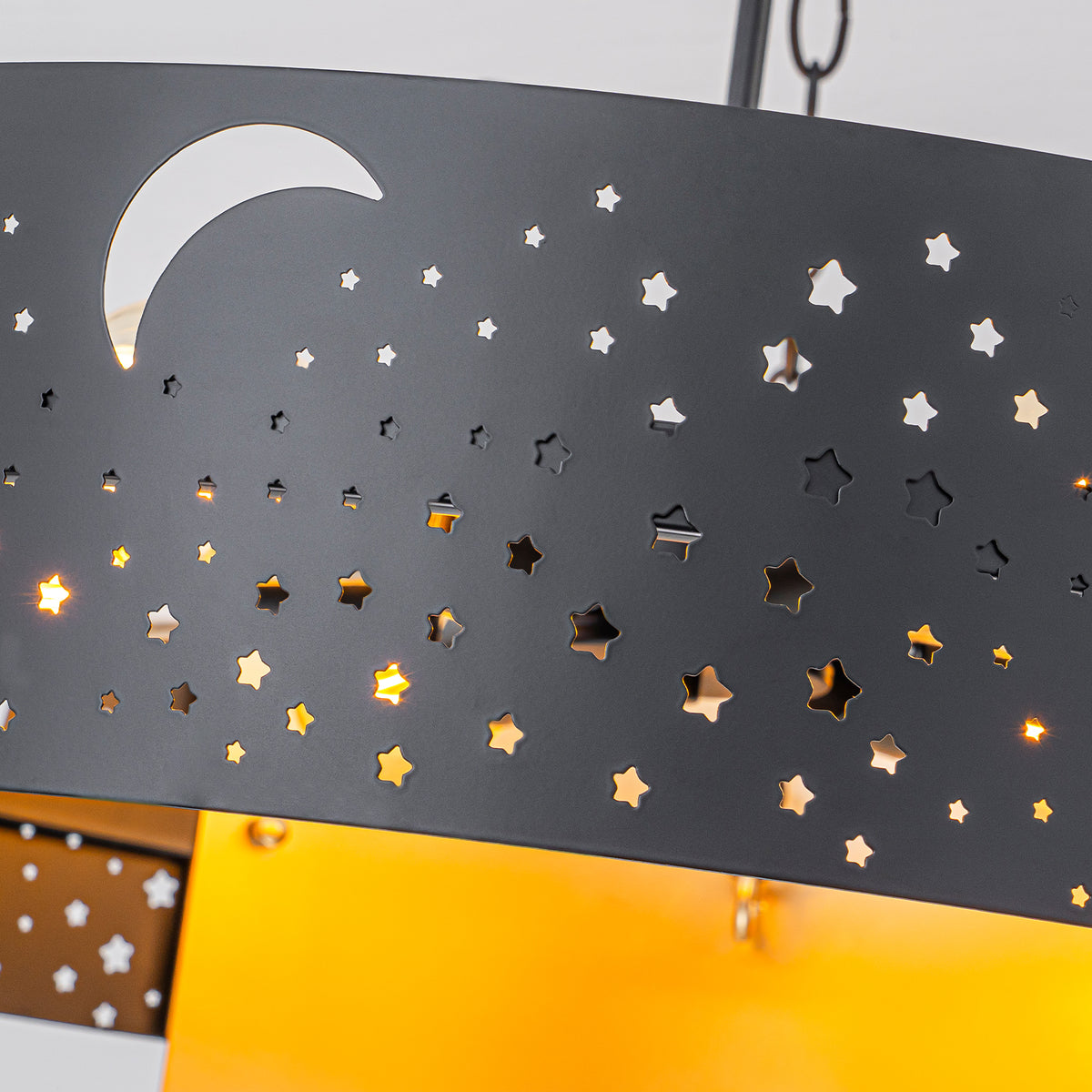 Black 7-Light Chandelier Starry Cutout Wood Accents Modern Rustic - product image 3 | Zenvolit