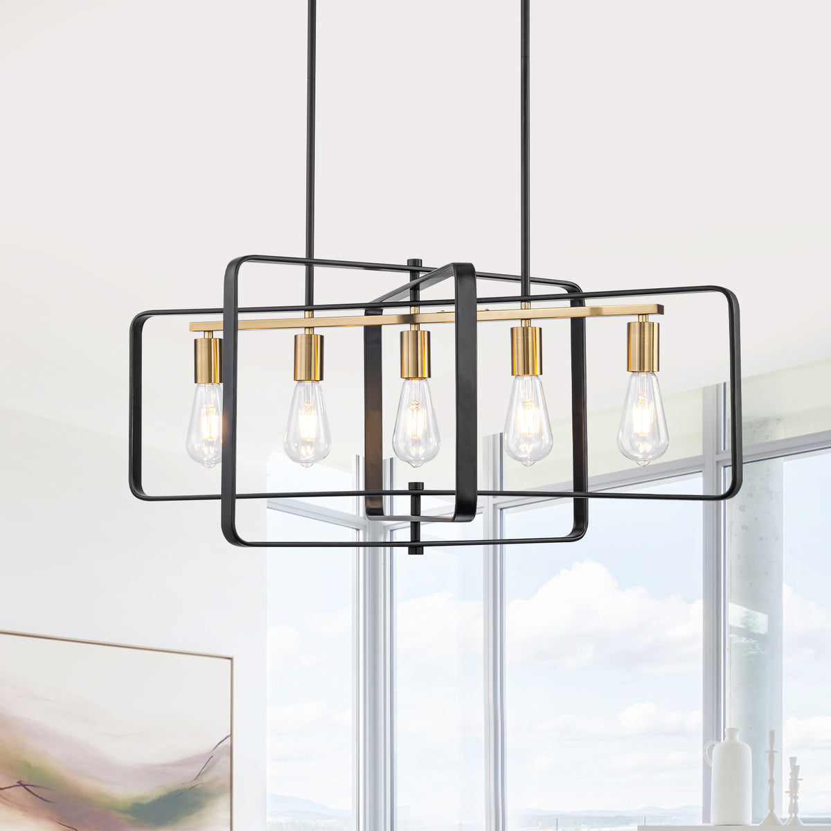 5-Light Kitchen Linear Island Pendant Light 3Tier Geometric Chandelier - product image 1 | Zenvolit
