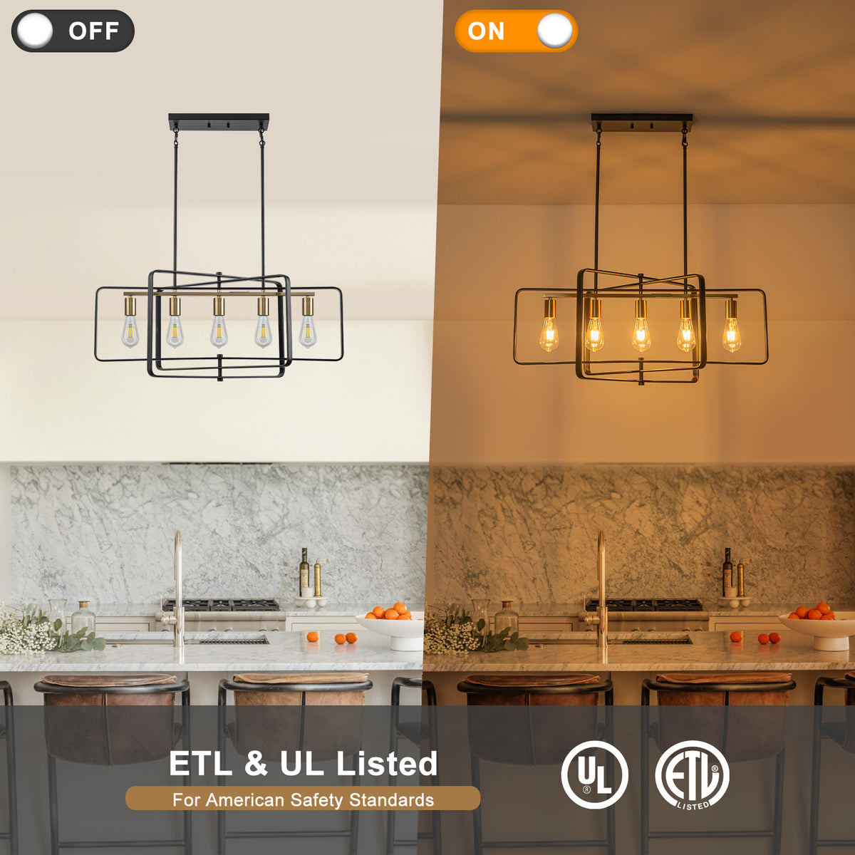 5-Light Kitchen Linear Island Pendant Light 3Tier Geometric Chandelier - product image 2 | Zenvolit