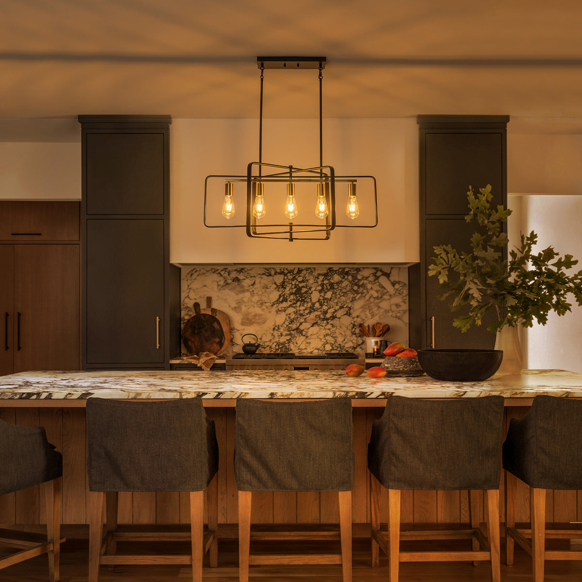 5-Light Kitchen Linear Island Pendant Light 3Tier Geometric Chandelier - product image 4 | Zenvolit