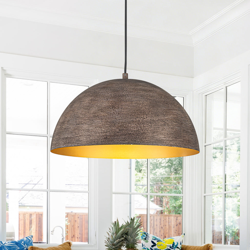 Industrial Rustic Wood-Look Dome Pendant Light for Dining Room - product image 1 | Zenvolit