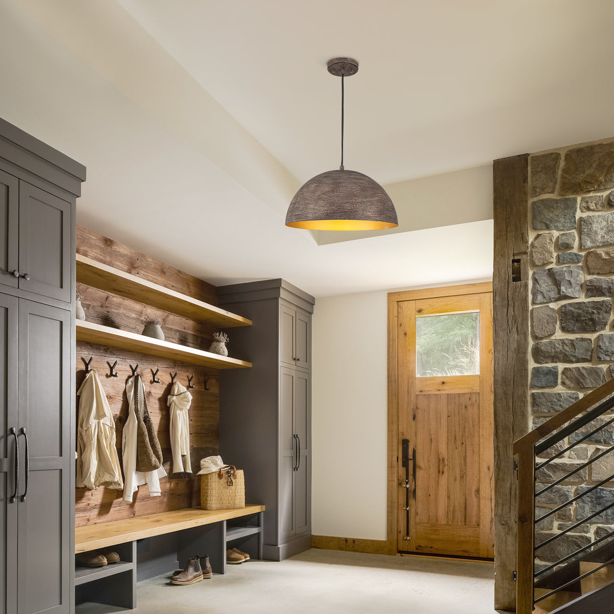 Industrial Rustic Wood-Look Dome Pendant Light for Dining Room - product image 5 | Zenvolit