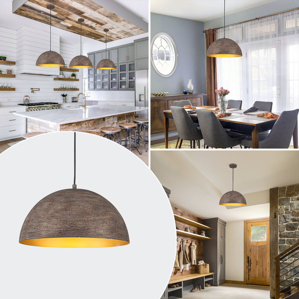 Industrial Rustic Wood-Look Dome Pendant Light for Dining Room - product image 6 | Zenvolit