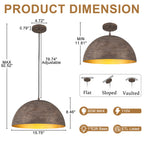 Industrial Rustic Wood-Look Dome Pendant Light for Dining Room - product image 7 | Zenvolit