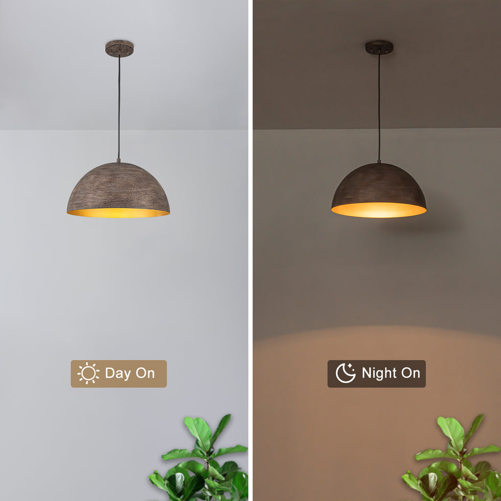 Industrial Rustic Wood-Look Dome Pendant Light for Dining Room - product image 8 | Zenvolit