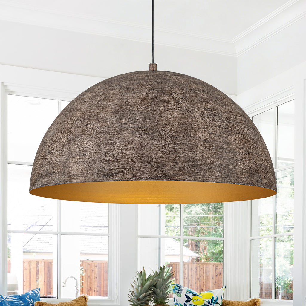 Industrial Rustic Wood-Look Dome Pendant Light for Dining Room - product image 1 | Zenvolit