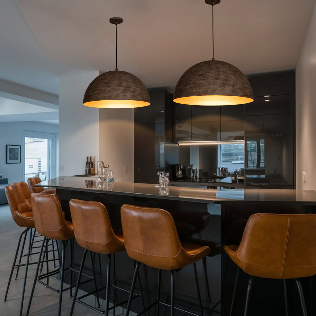 Industrial Rustic Wood-Look Dome Pendant Light for Dining Room - product image 3 | Zenvolit