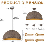 Industrial Rustic Wood-Look Dome Pendant Light for Dining Room - product image 7 | Zenvolit