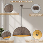 Industrial Rustic Wood-Look Dome Pendant Light for Dining Room - product image 13 | Zenvolit