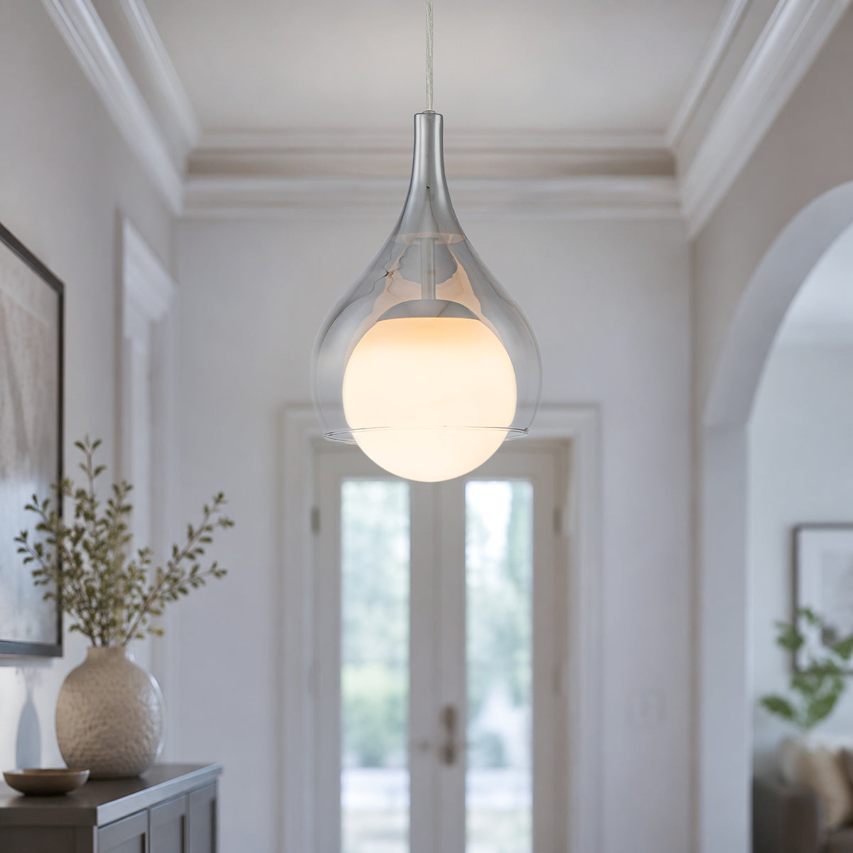 Modern Nickel Teardrop Pendant Light Smoke Gradient White Glass Shade - product image 2 | Zenvolit