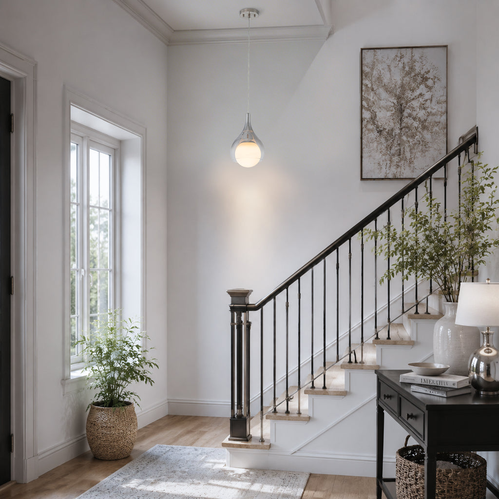 Modern Nickel Teardrop Pendant Light Smoke Gradient White Glass Shade - product image 6 | Zenvolit